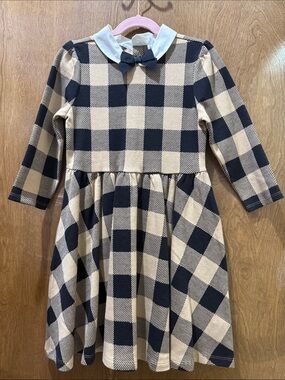Janie and Jack Black and Tan Plaid Bow-Collar Dress